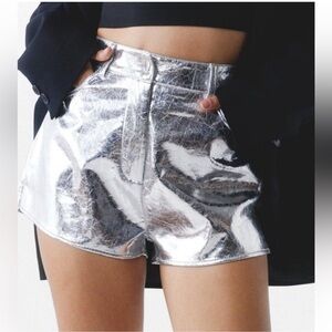 NWOT Nasty Gal Silver Crackle Faux Leather Shorts